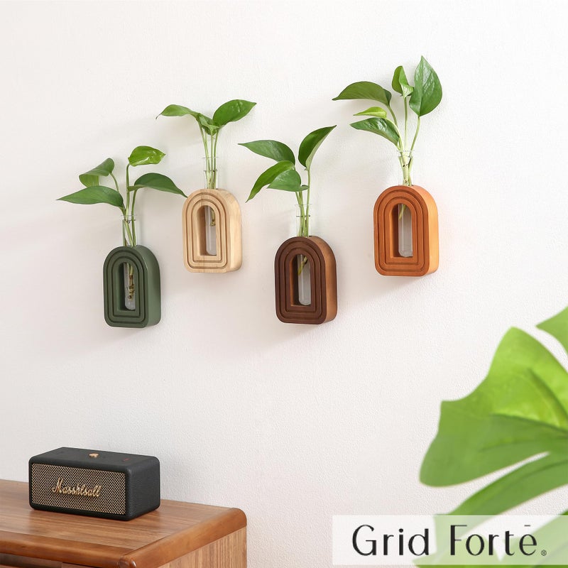 GRID FORTE مزهريات خشبية مقوسة على الحائط (مجموعة من 4) مزهريات نباتات وزهور معلقة ديكور منزلي ديكور حائط بوهو لغرفة المعيشة وغرفة النوم - Image 4
